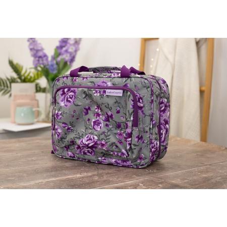 Crafters Companion Reis-hobbytas Bloemmotief grijs-paars - Travel Craft bag - Crafters Floral - Reis Hobby tas/Toilettas
